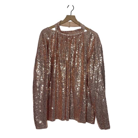 NEW Eloquii Sequin Top Plus Size 20 Rose Gold Open Cowl Back Glimmer Night Out - Picture 3 of 11